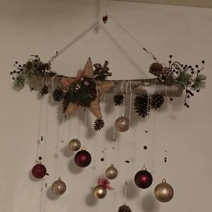Rustic Holiday Hanging Decor with Red and Gold Accents